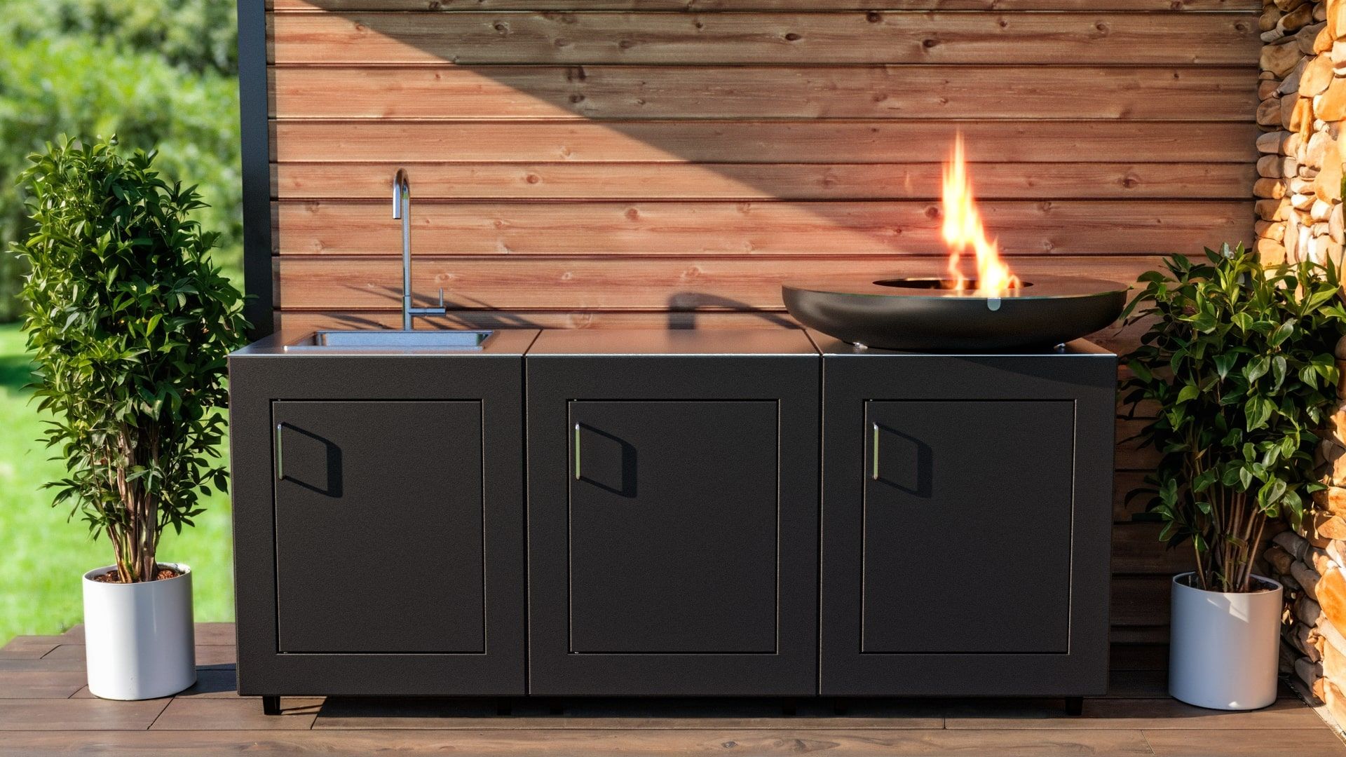 Servante de cuisine noir, top inox